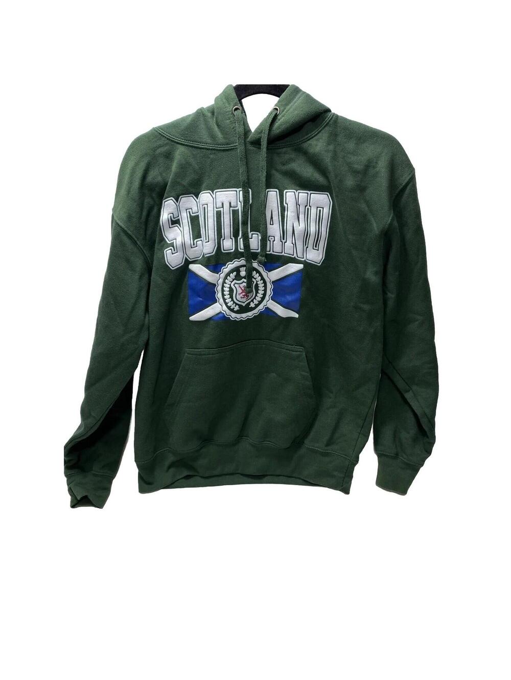 Men’s Scotland Hoodie Medium Green Scottish Flag Pullover Sweatshirt Casual